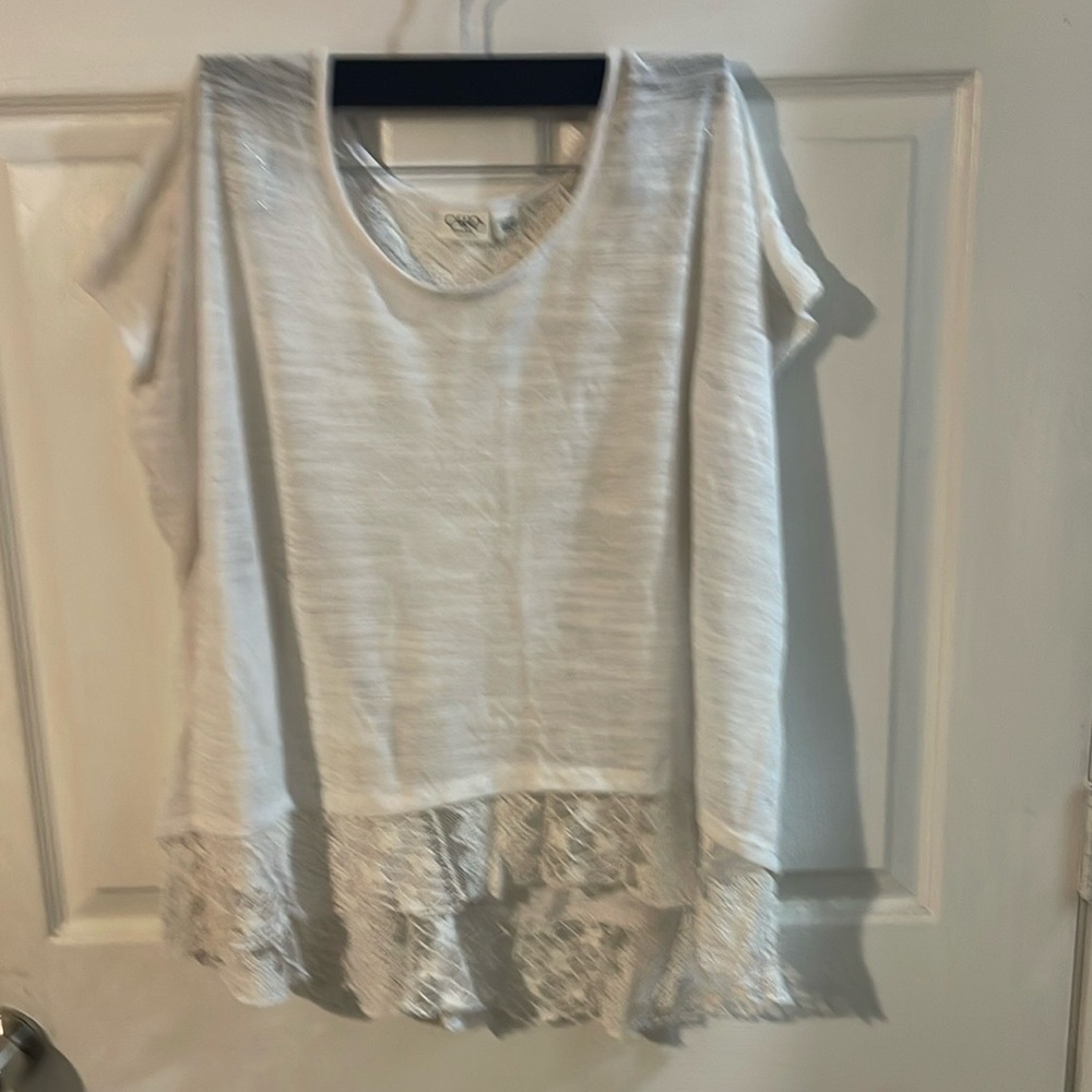 Cato White Lace Trim Blouse
